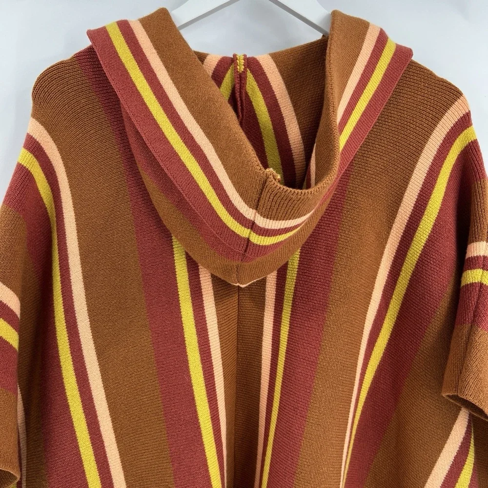 Free People All I Need Striped Hooded Poncho‎ Cardigan Sweater O/S Amber Boho